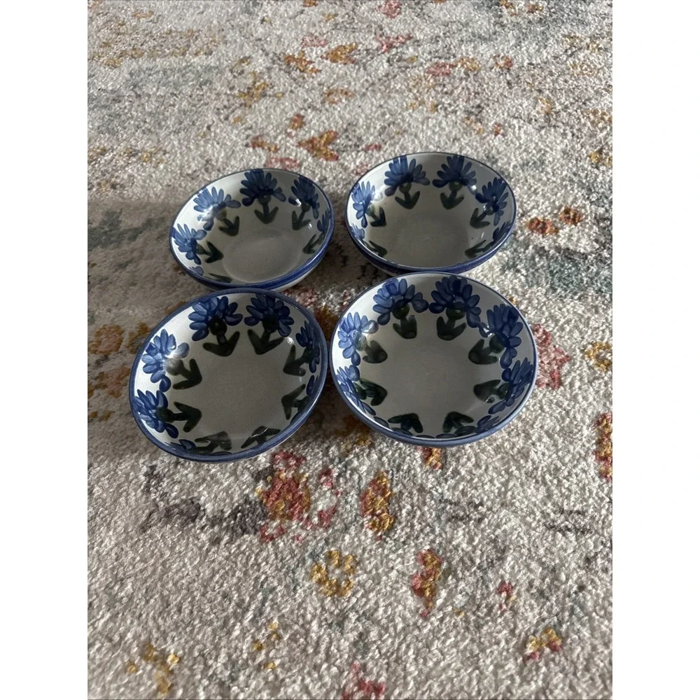 4 Louisville Stoneware Pottery Bachelor Button Coupe Cereal Bowl Blue Cornflower